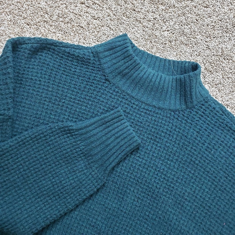 Hollister Sweater Womens S Green Mock Neck Waffle-Knit Pullover Stretch Preppy